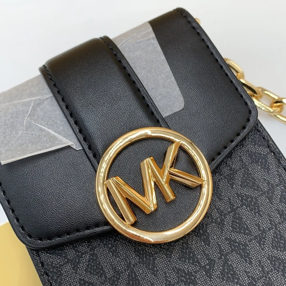 NWT MICHAEL KORS CARMEN SMALL NORTH SOUTH PHONE XBODY BLACK SIGNATURE MULTI COLO
